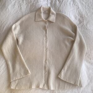Reformation Fantino Cashmere Polo Collar Knit Button Cardigan Sweater Gossamer